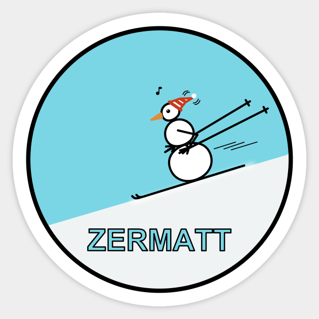 Frosty the Snowman skiing in Zermatt. Sticker by Musings Home Decor